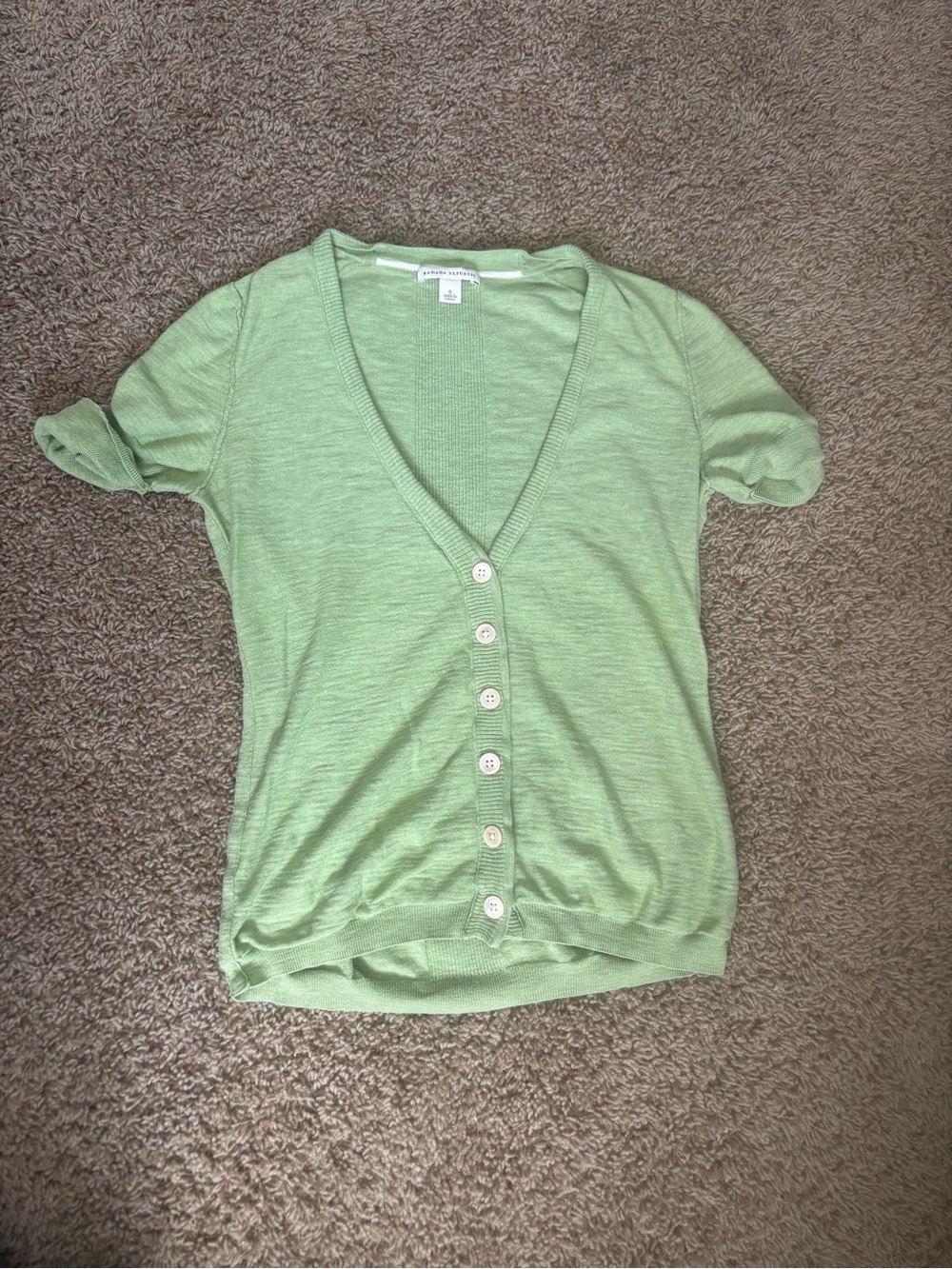 Banana Republic Mint Green Short Sleeve Button-Up V-Neck Top